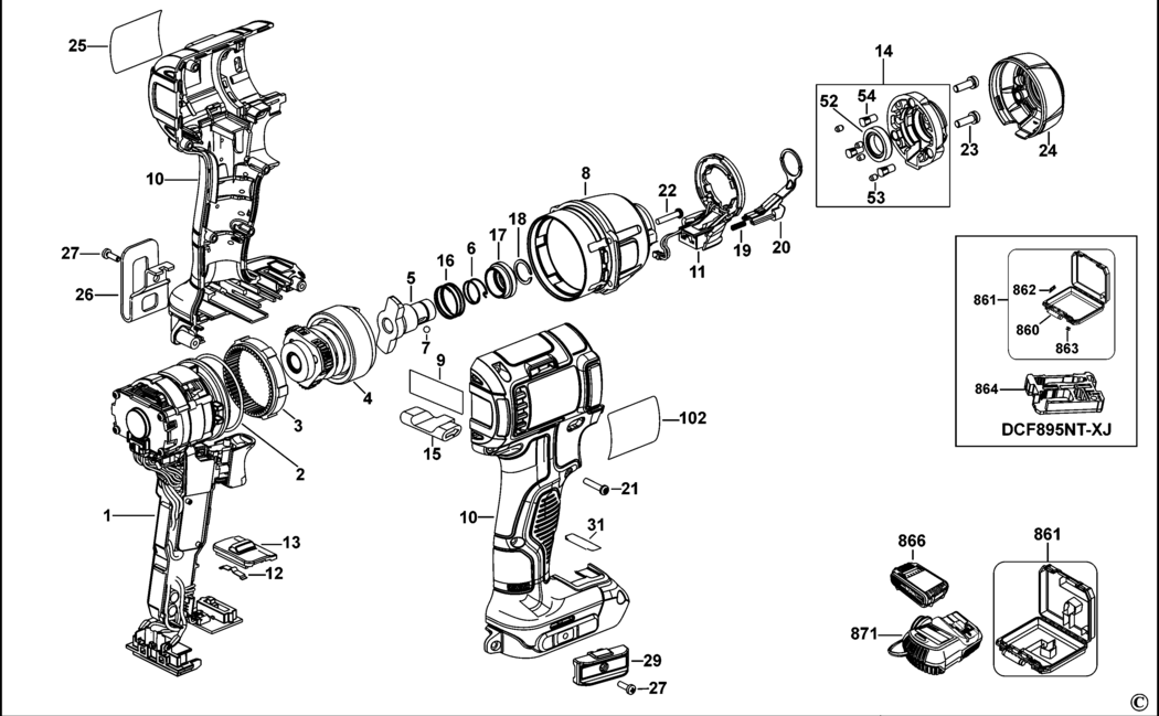 Dewalt DCF895 Type 10 Impact Driver Spare Parts