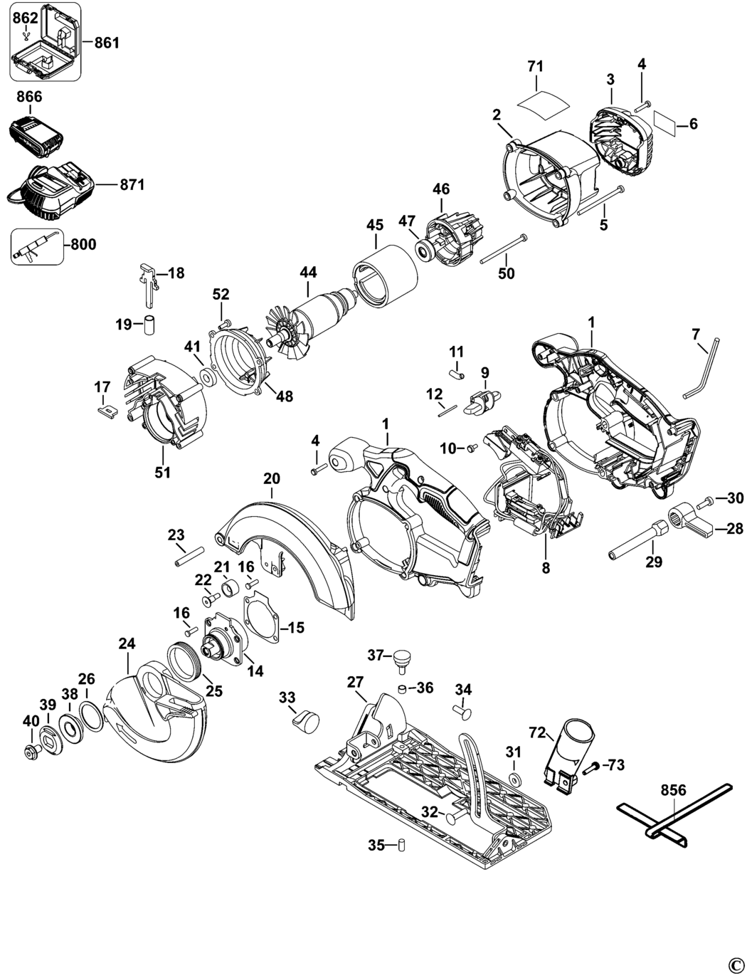 Dewalt DCS391 Type 2 Cordless Circular Saw Spare Parts