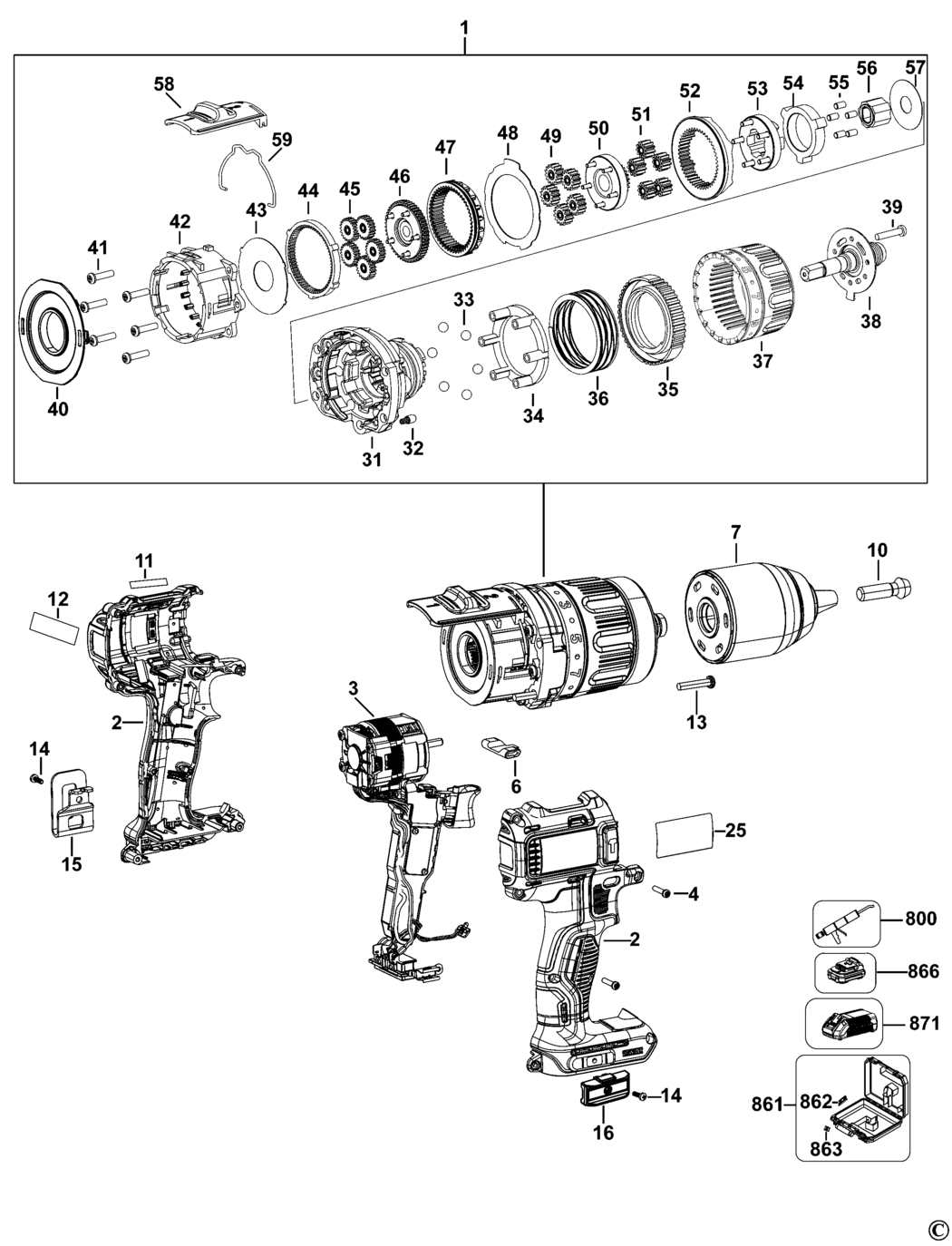 Dewalt DCD732 Type 2 Cordless Drill Spare Parts