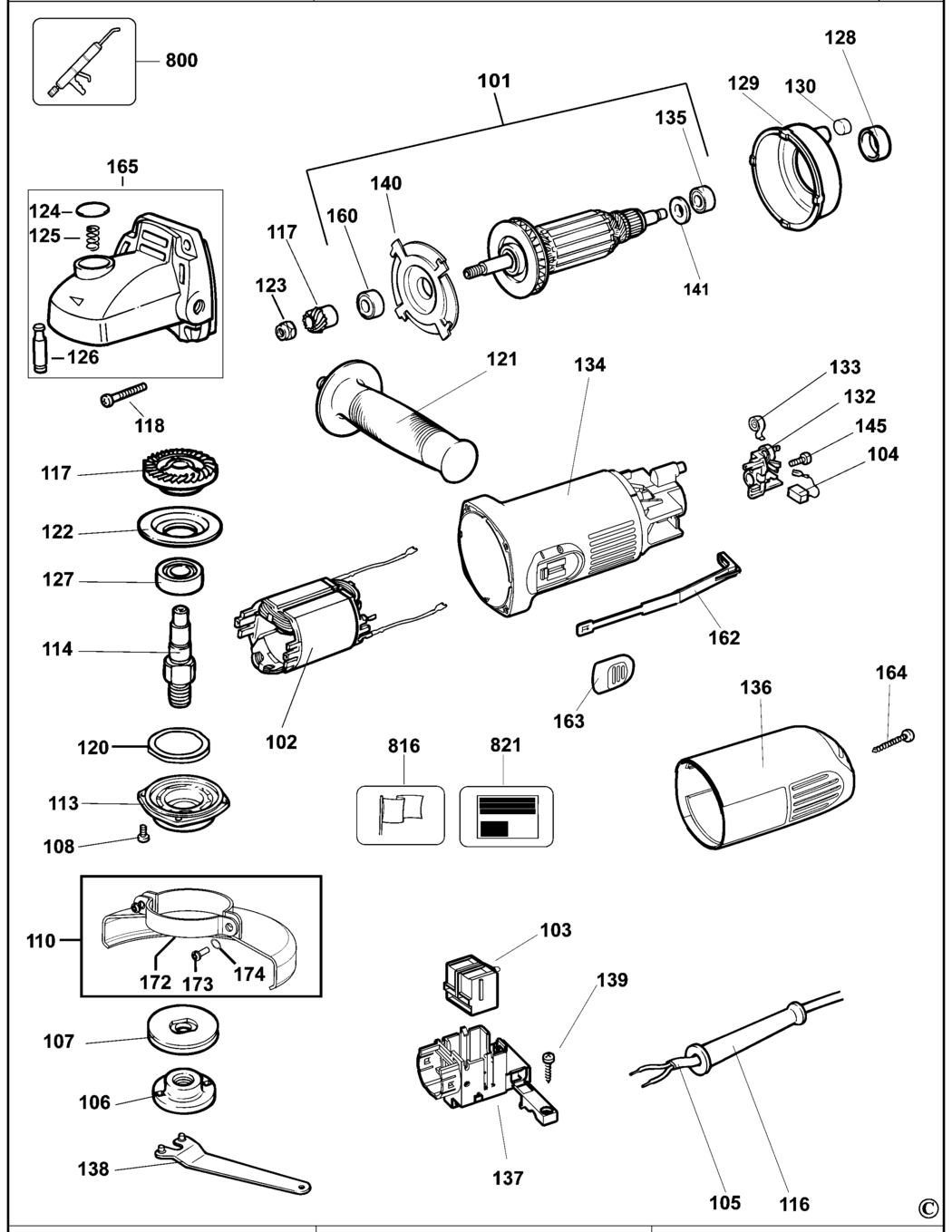 Dewalt DWE4015 Type 1 Small Angle Grinder Spare Parts