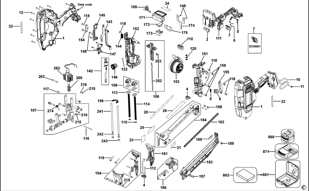 Dewalt DCN661 Type 1 Finish Nailer 16 Gauge Spare Parts