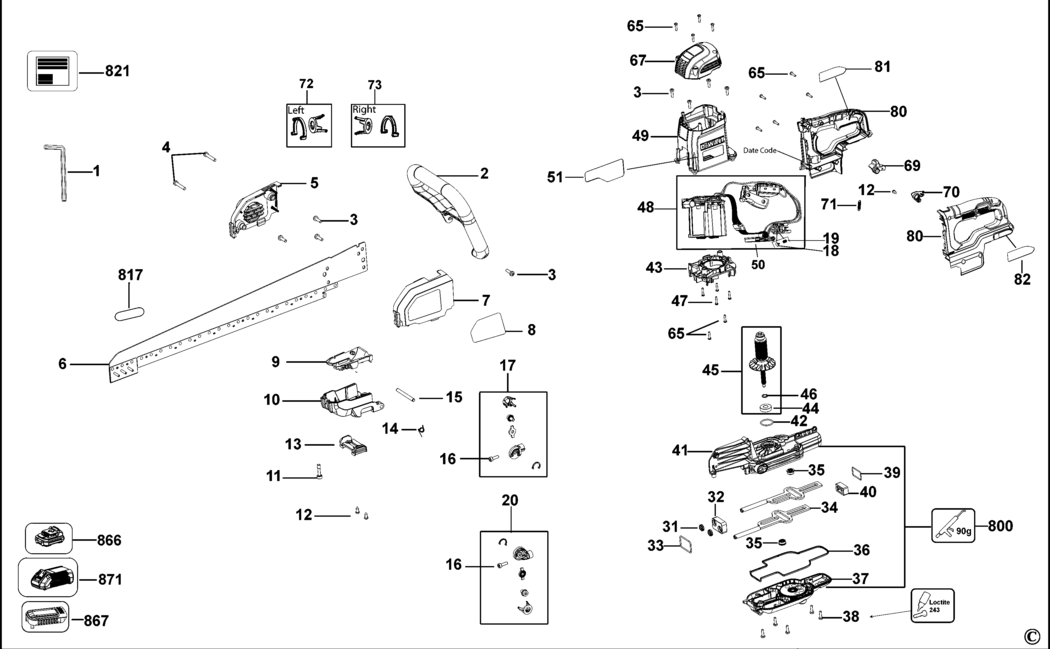 Dewalt DCS396 Type 1 Universal Saw Spare Parts