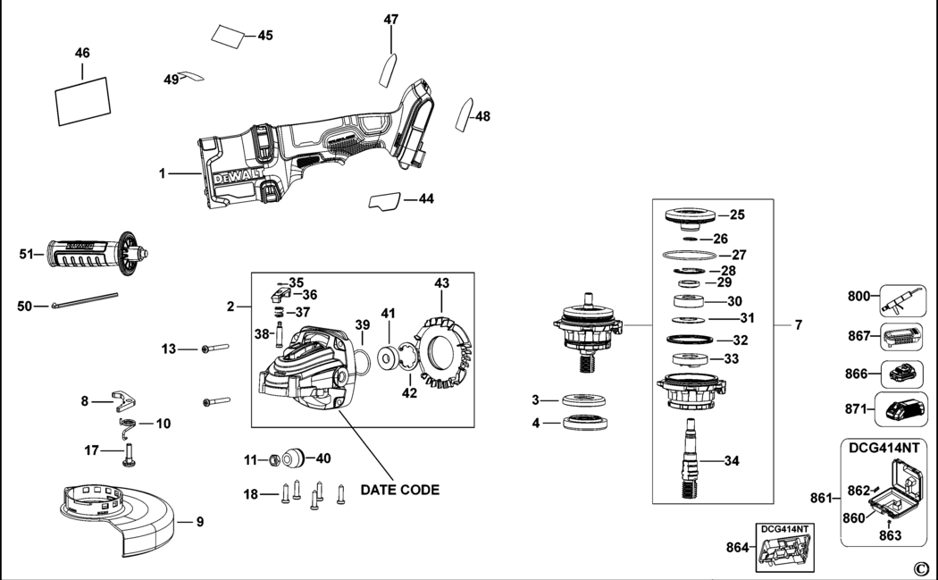 Dewalt DCG414 Type 1 Small Angle Grinder Spare Parts