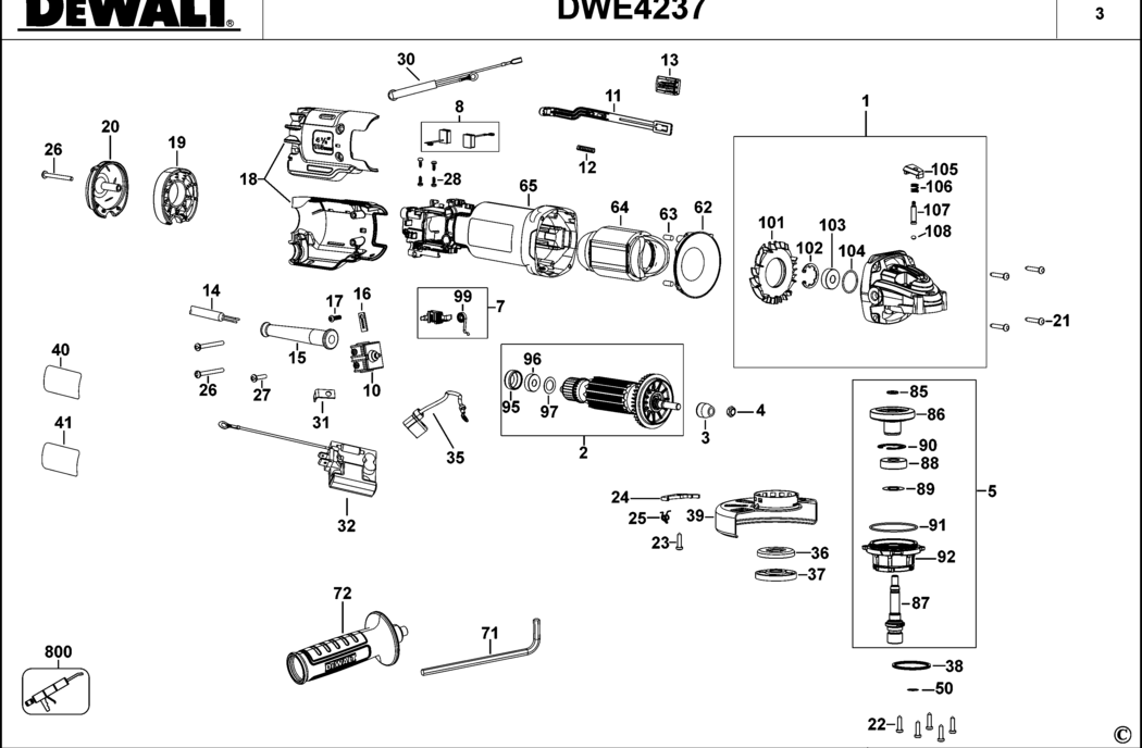 Dewalt DWE4237 Type 3 Small Angle Grinder Spare Parts