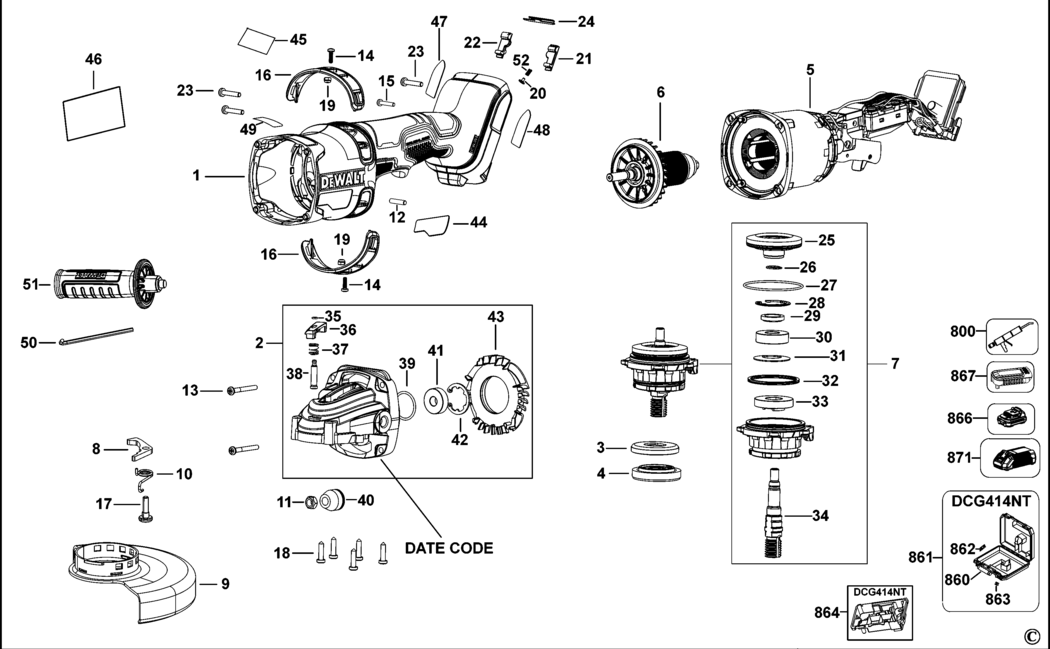 Dewalt DCG414 Type 2 Small Angle Grinder Spare Parts