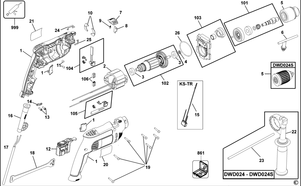 Dewalt DWD024 Type 20 Drill Spare Parts