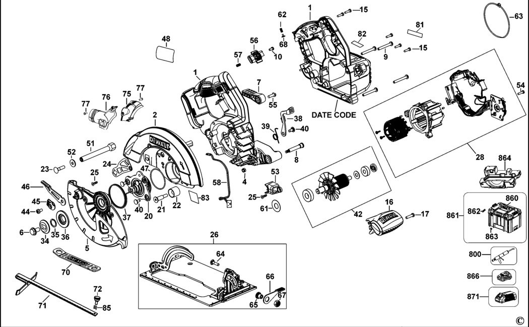 Dewalt DCS570 Type 1 Cordless Circular Saw Spare Parts