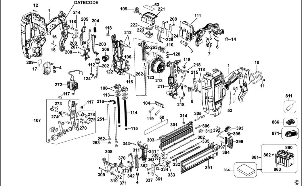 Dewalt DCN680 Type 1 Brad Nailer 18 Gauge Spare Parts