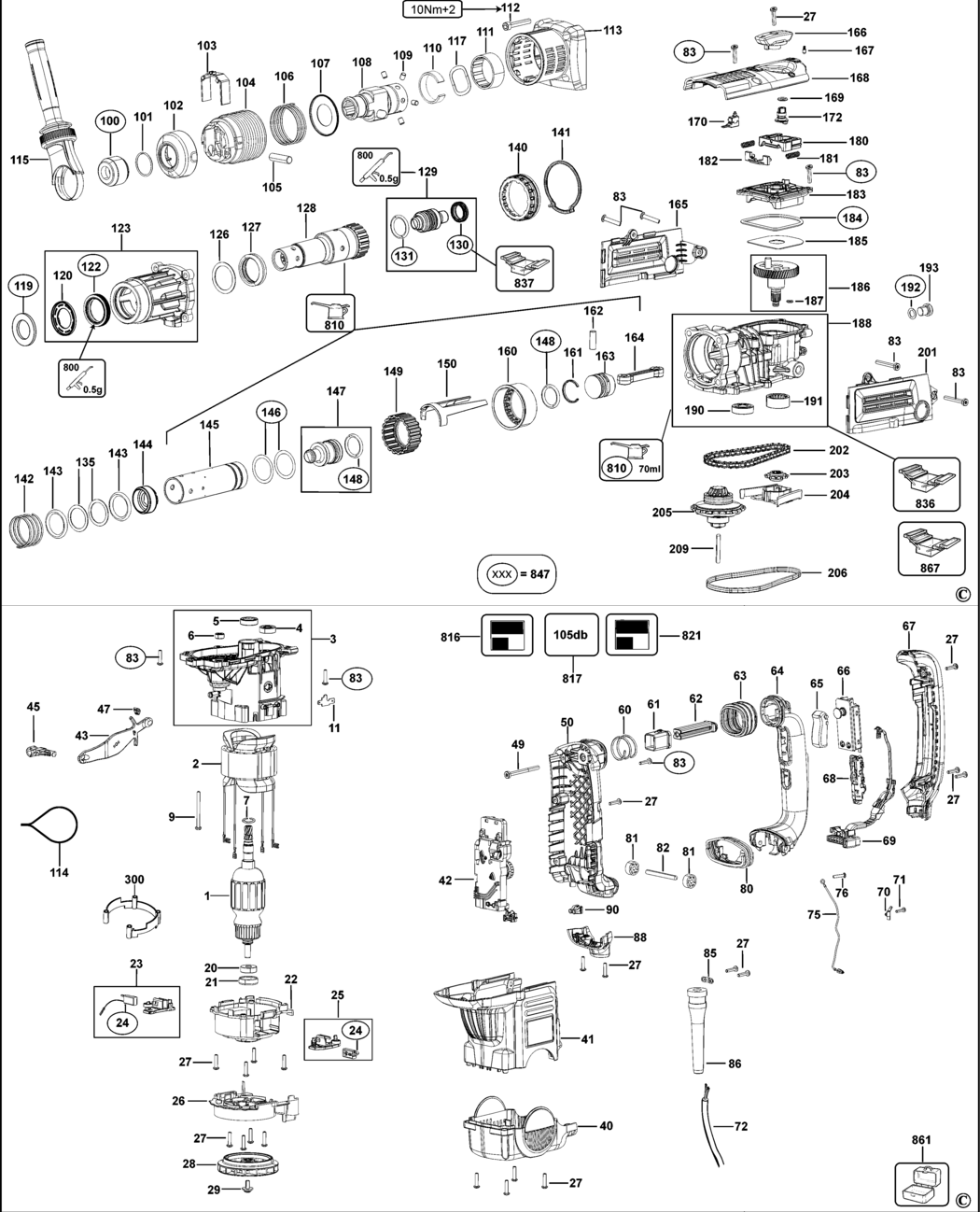 Dewalt D25651K Type 2 Rotary Hammer Spare Parts