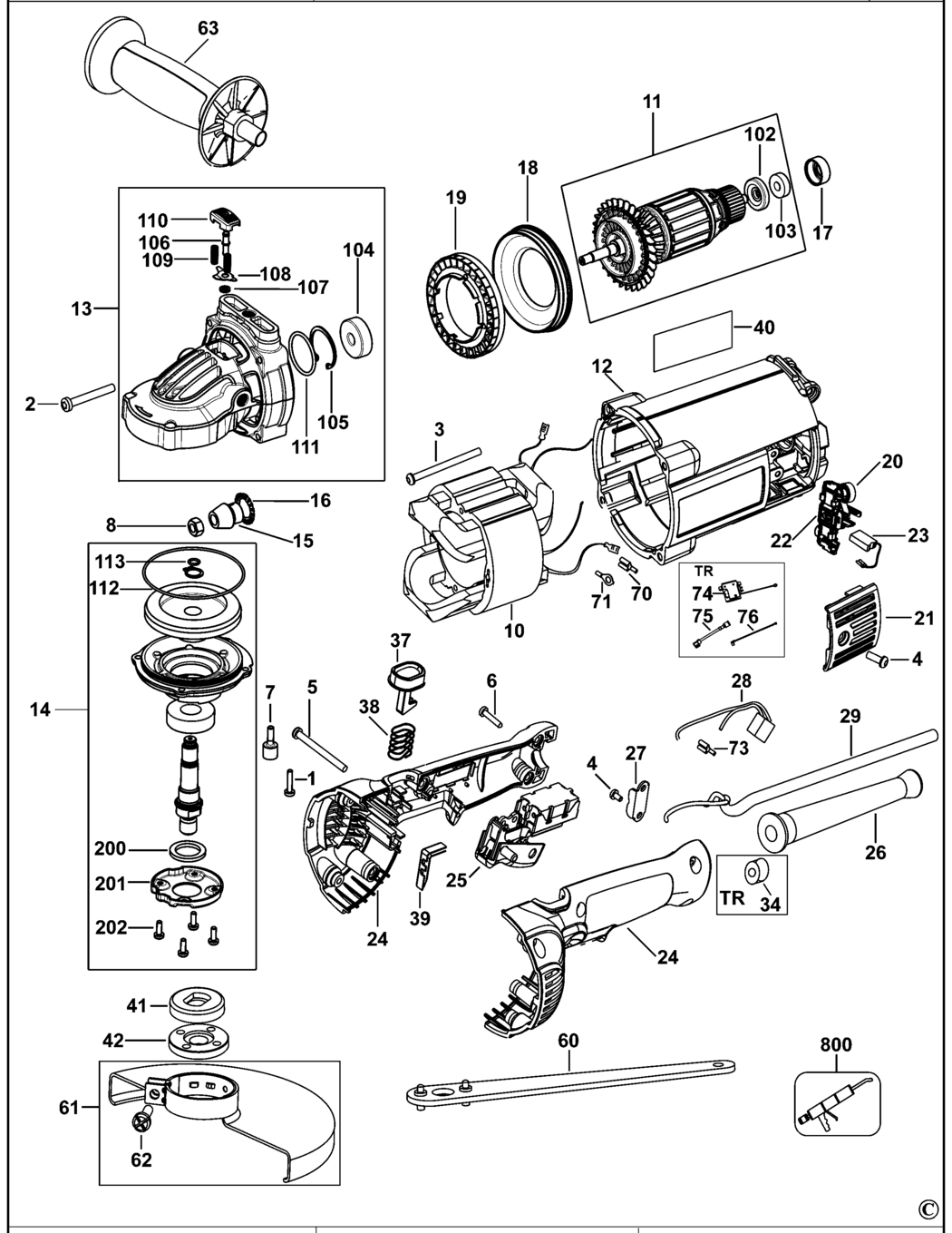 Dewalt DWE497 Type 1 Angle Grinder Spare Parts