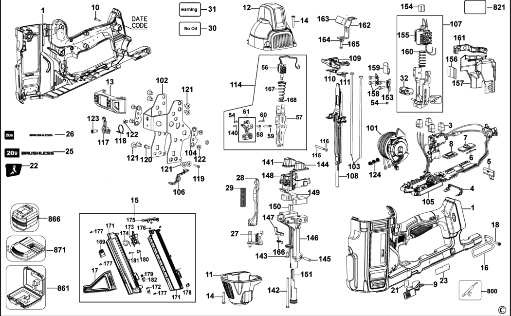 Dewalt DCN891 Type 1 Cordless Nailer Spare Parts