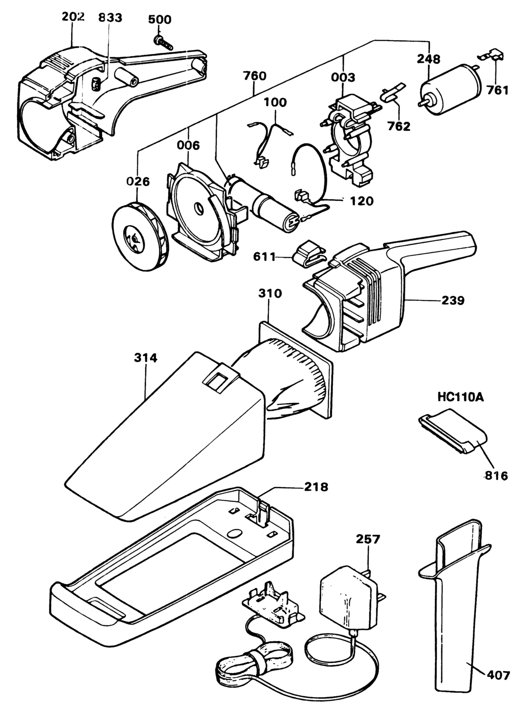 Black & Decker HC110 Type 1 Dustbuster Spare Parts