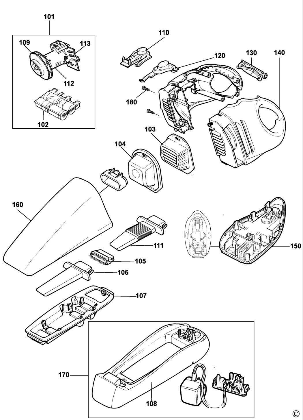 Black & Decker V9650 Type H1 Dustbuster Spare Parts