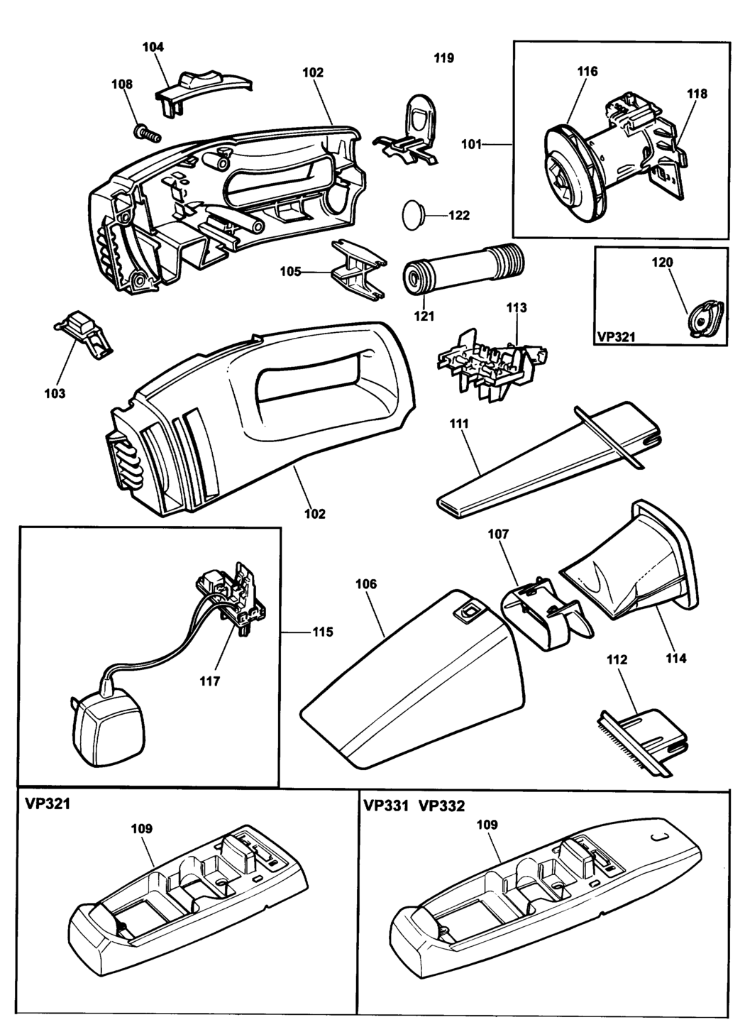 Black & Decker VP321 Type 1 Dustbuster Spare Parts