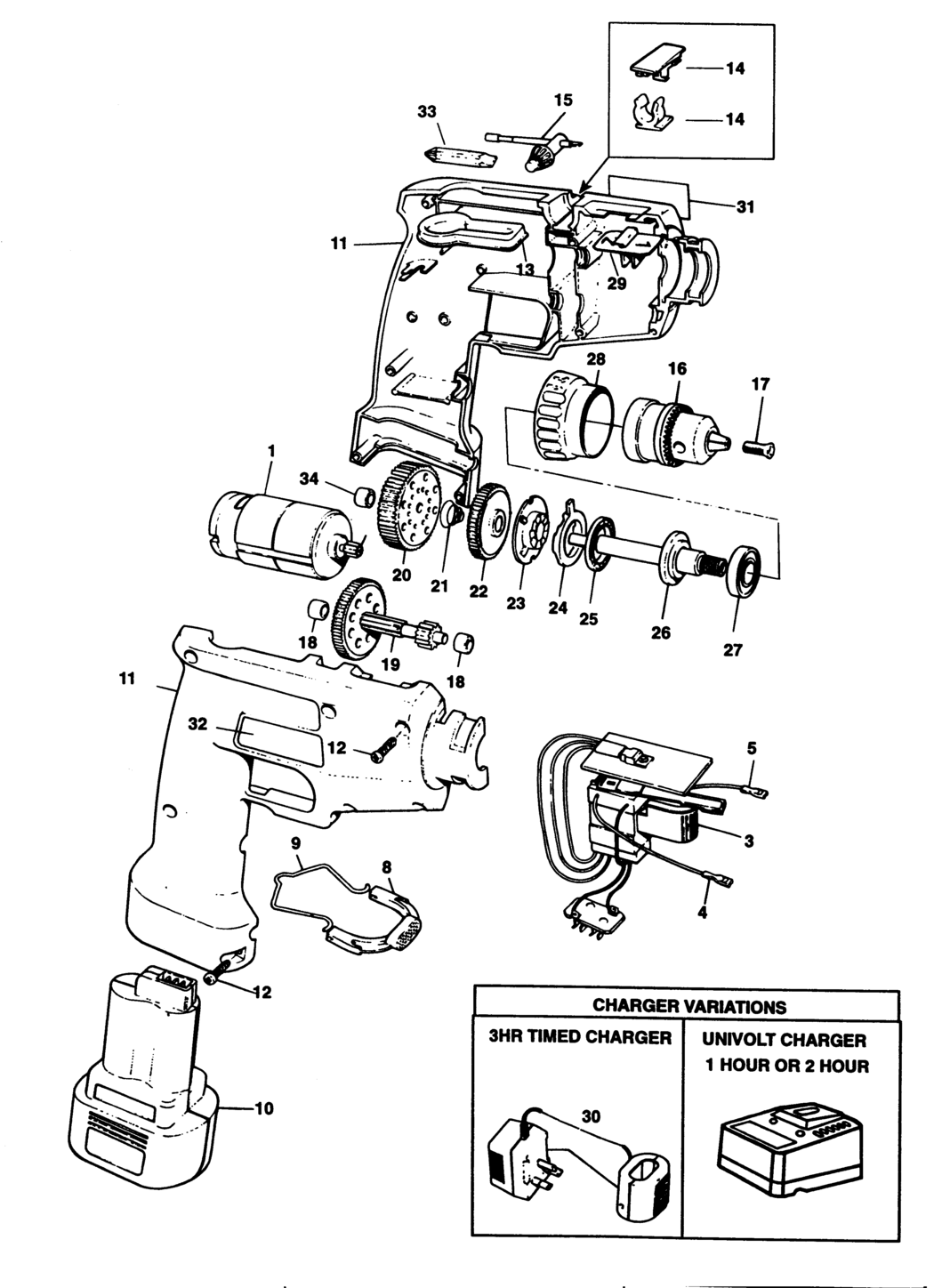 Black & Decker 9015 Type 1 Cordless Drill Spare Parts