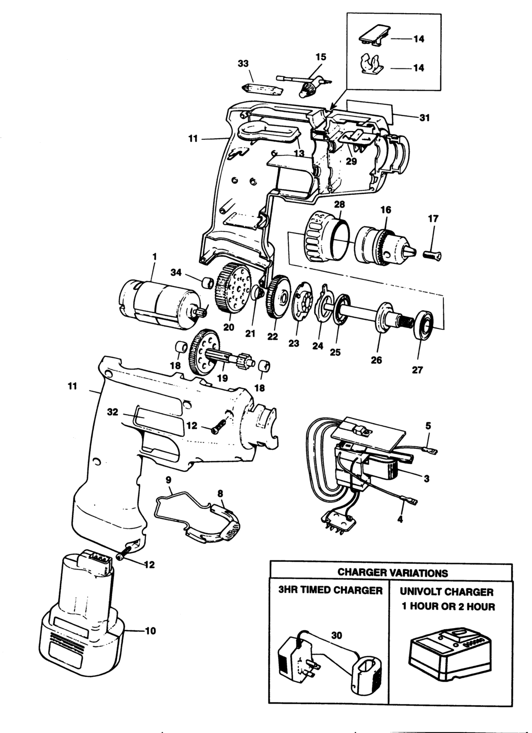 Black & Decker 9017 Type 1 Cordless Drill Spare Parts