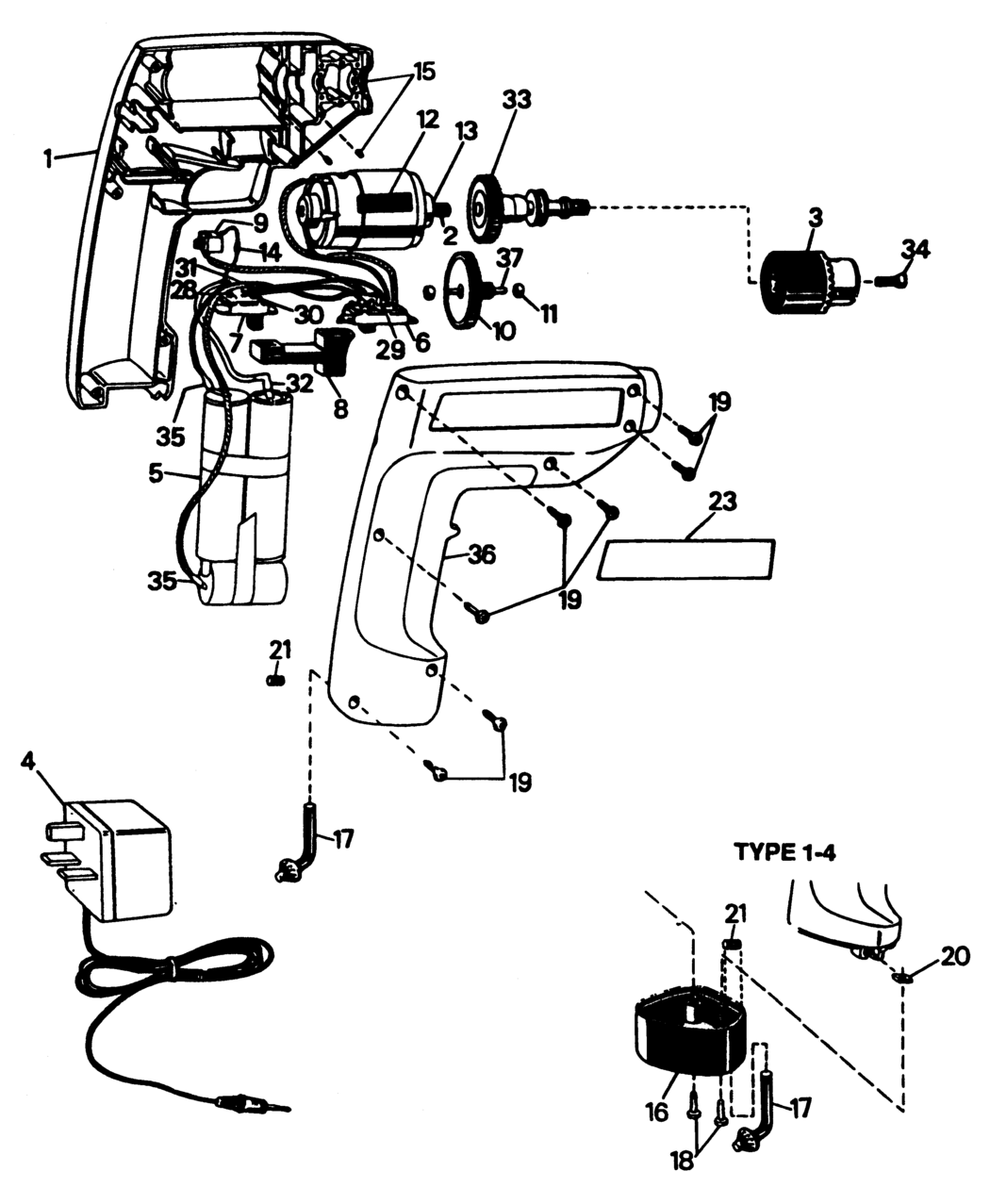 Black & Decker 9020 Type 1 Cordless Drill Spare Parts