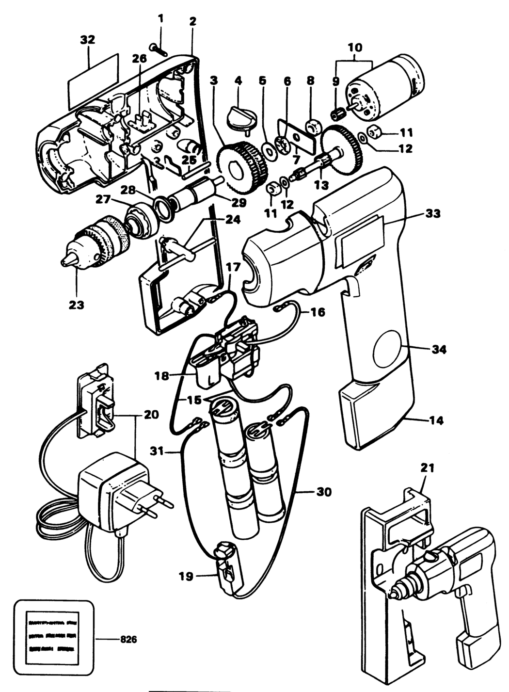 Black & Decker BD512R Type 1 Cordless Drill Spare Parts