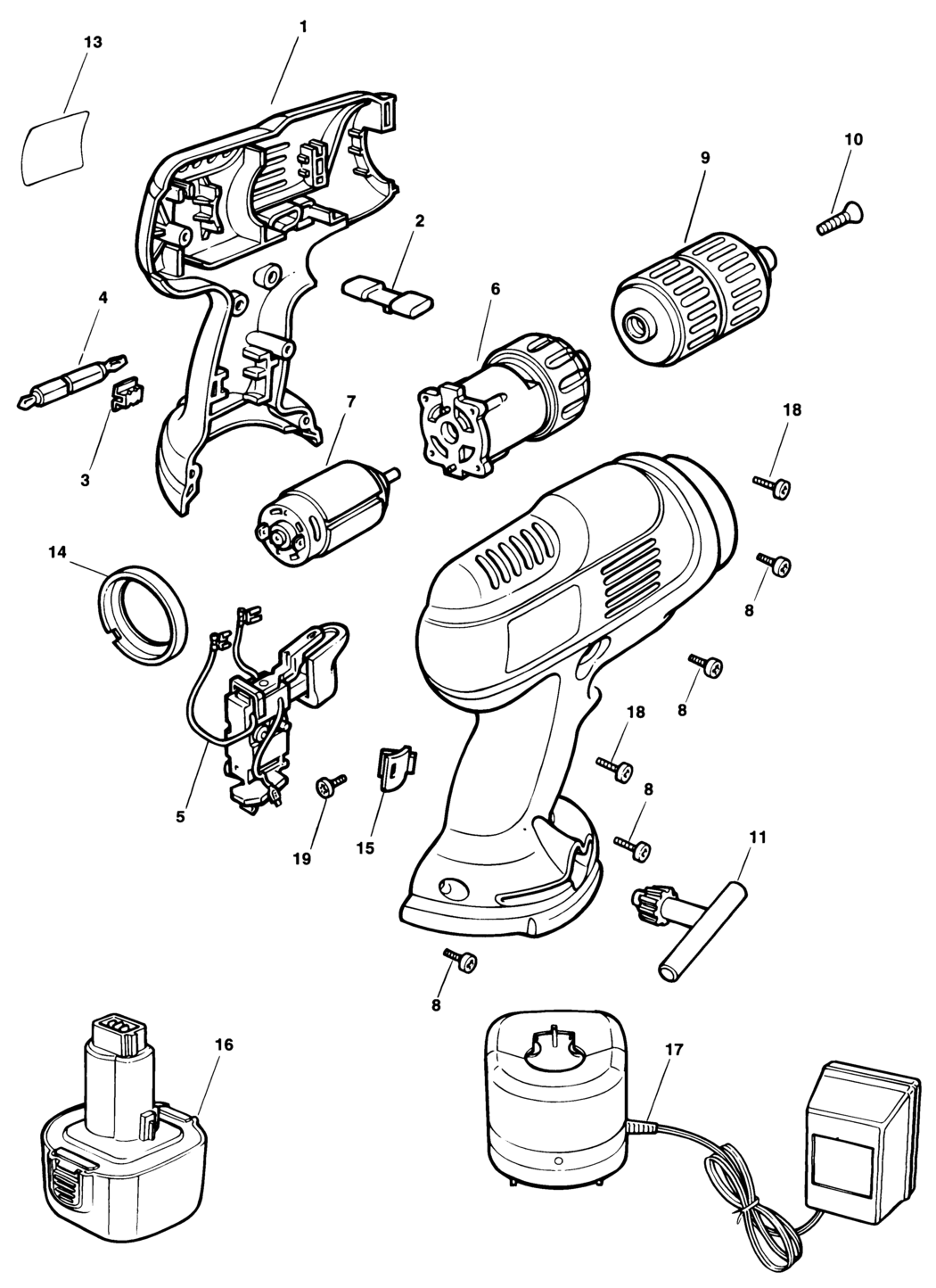 Black & Decker KC120V Type 1 Drill Spare Parts