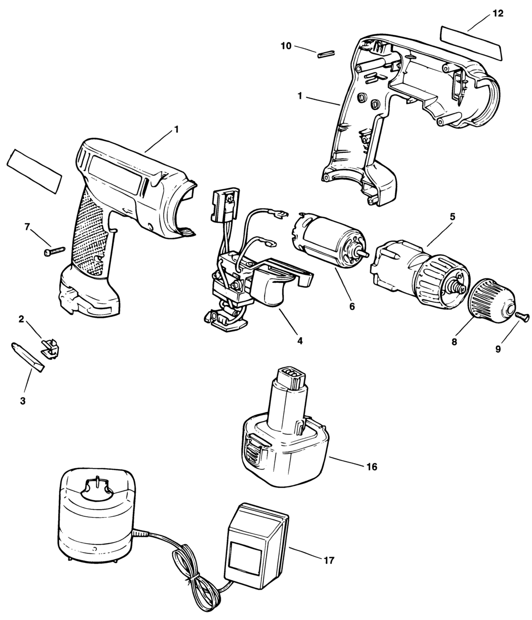 Black & Decker KC1251C Type 1 C'less Drill/driver Spare Parts