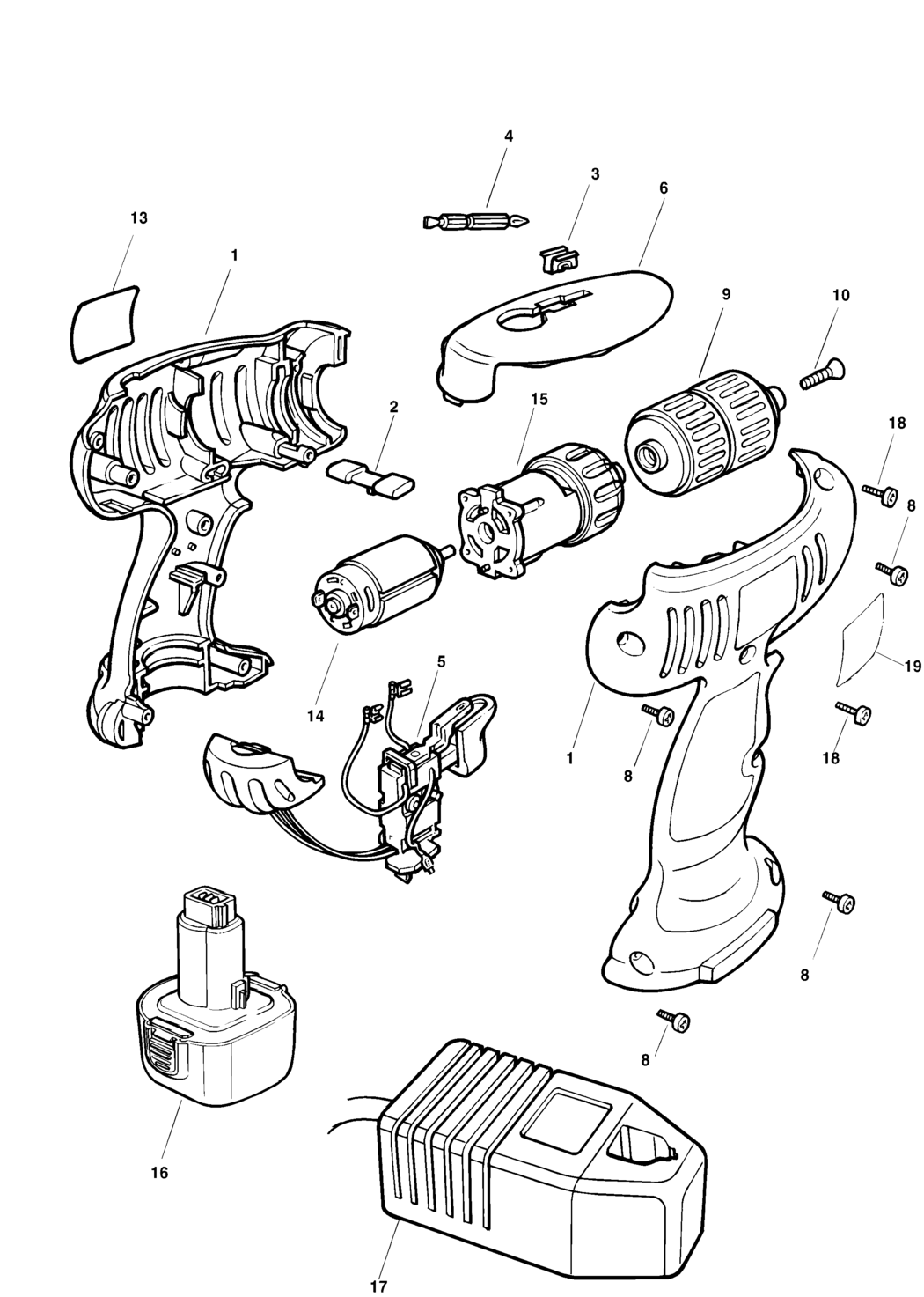 Black & Decker KC1261F Type 1 Cordless Drill Spare Parts