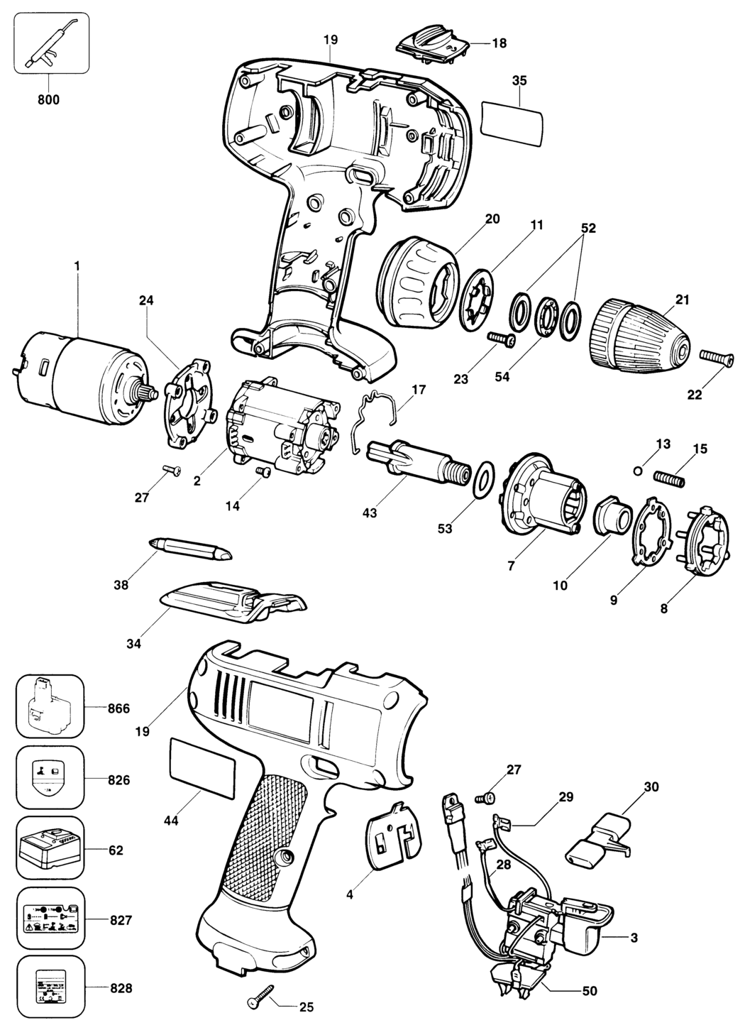 Black & Decker KC1262C Type 2 Cordless Drill Spare Parts