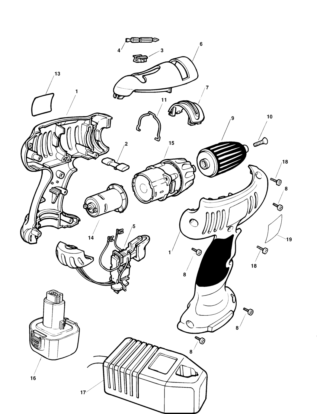 Black & Decker KC1262F Type 1 Cordless Drill Spare Parts