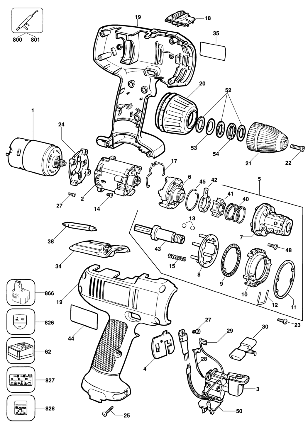 Black & Decker KC1282C Type 1 Cordless Drill Spare Parts