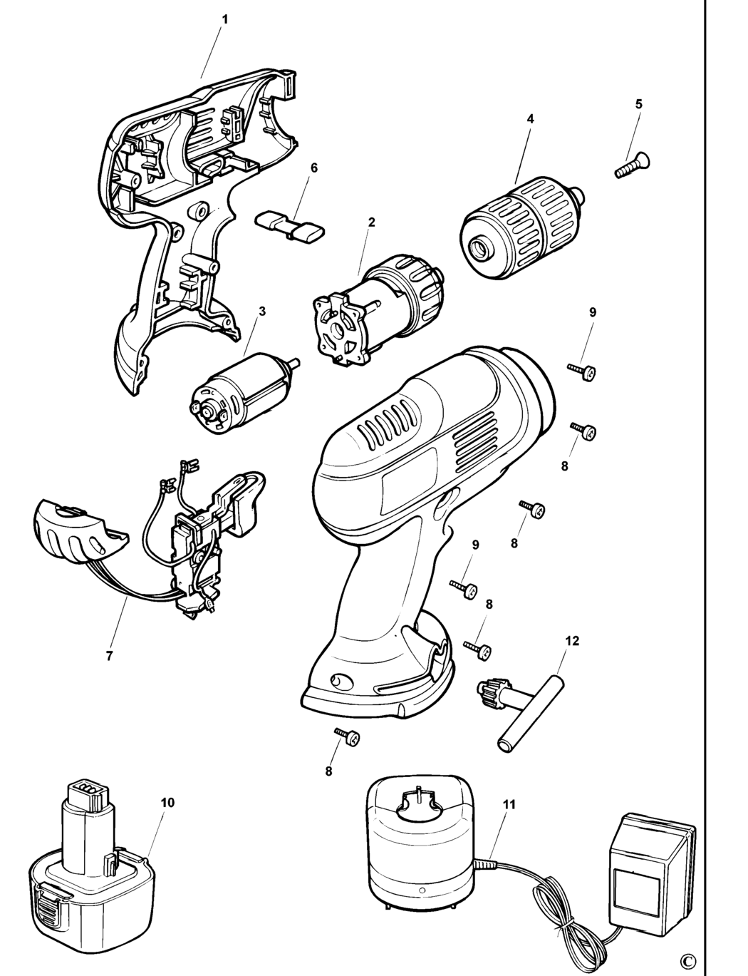 Black & Decker KC12E Type 1 Cordless Drill Spare Parts