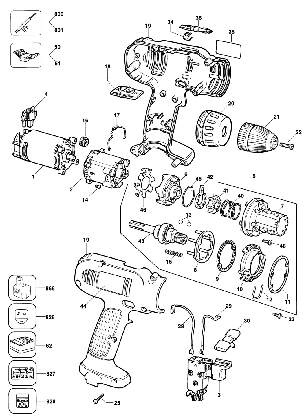 Black & Decker KC1482 Type 1 Cordless Drill Spare Parts