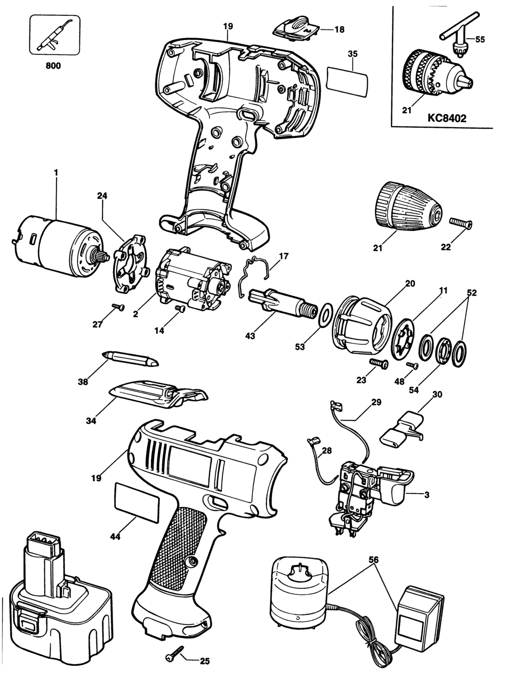 Black & Decker KC8402 Type 1 Cordless Drill Spare Parts