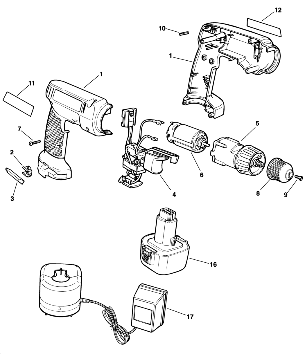 Black & Decker KC8451C Type 1 C'less Drill/driver Spare Parts