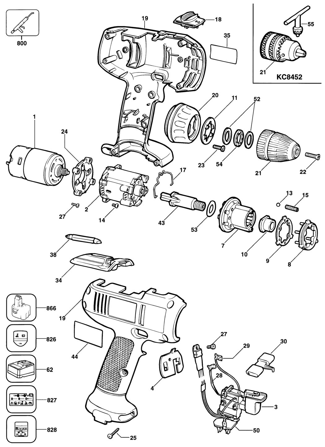 Black & Decker KC8452 Type 1 Cordless Drill Spare Parts