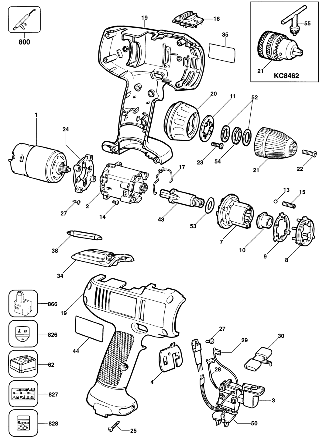 Black & Decker KC8462 Type 1 Cordless Drill Spare Parts