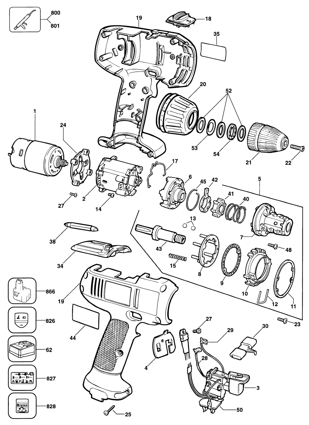 Black & Decker KC8482C Type 1 Cordless Drill Spare Parts