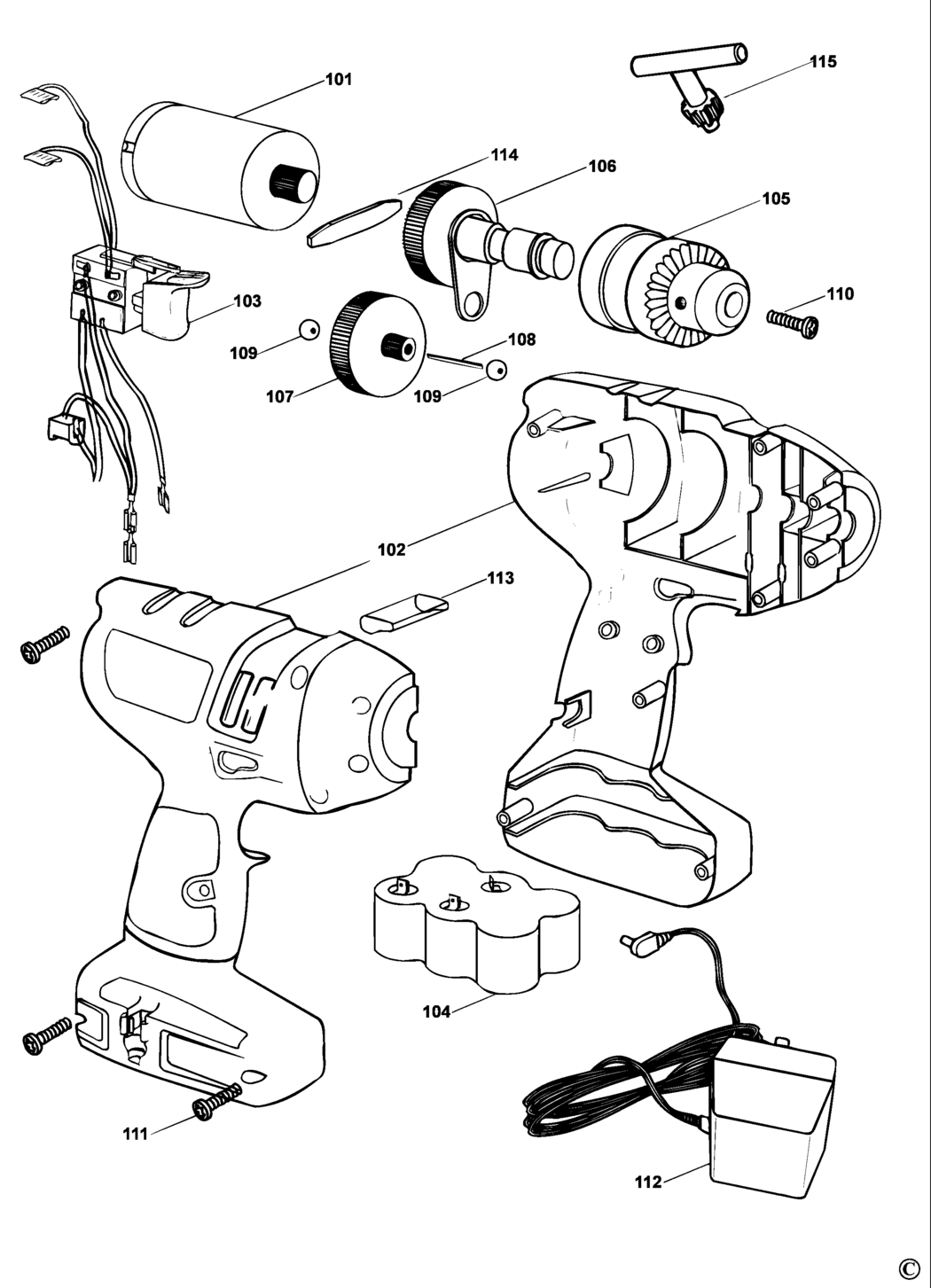 Black & Decker KC9099 Type 1 Cordless Drill Spare Parts