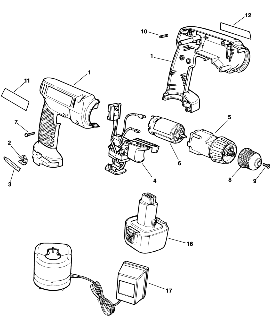 Black & Decker KC9651C Type 1 C'less Drill/driver Spare Parts