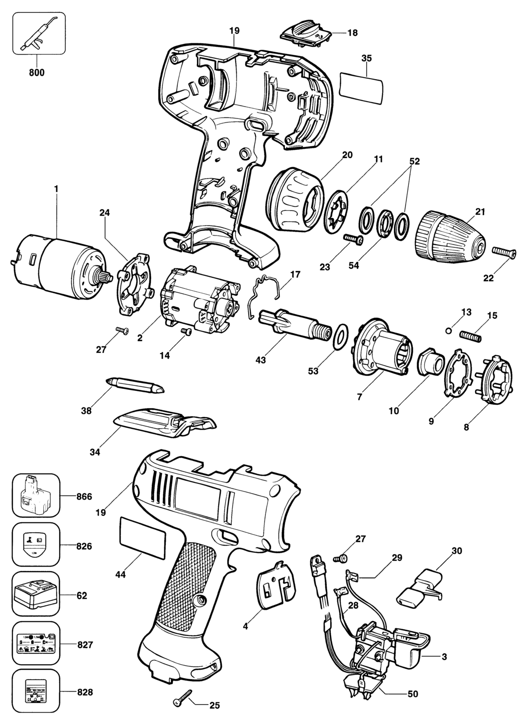 Black & Decker KC9662C Type 1 Cordless Drill Spare Parts