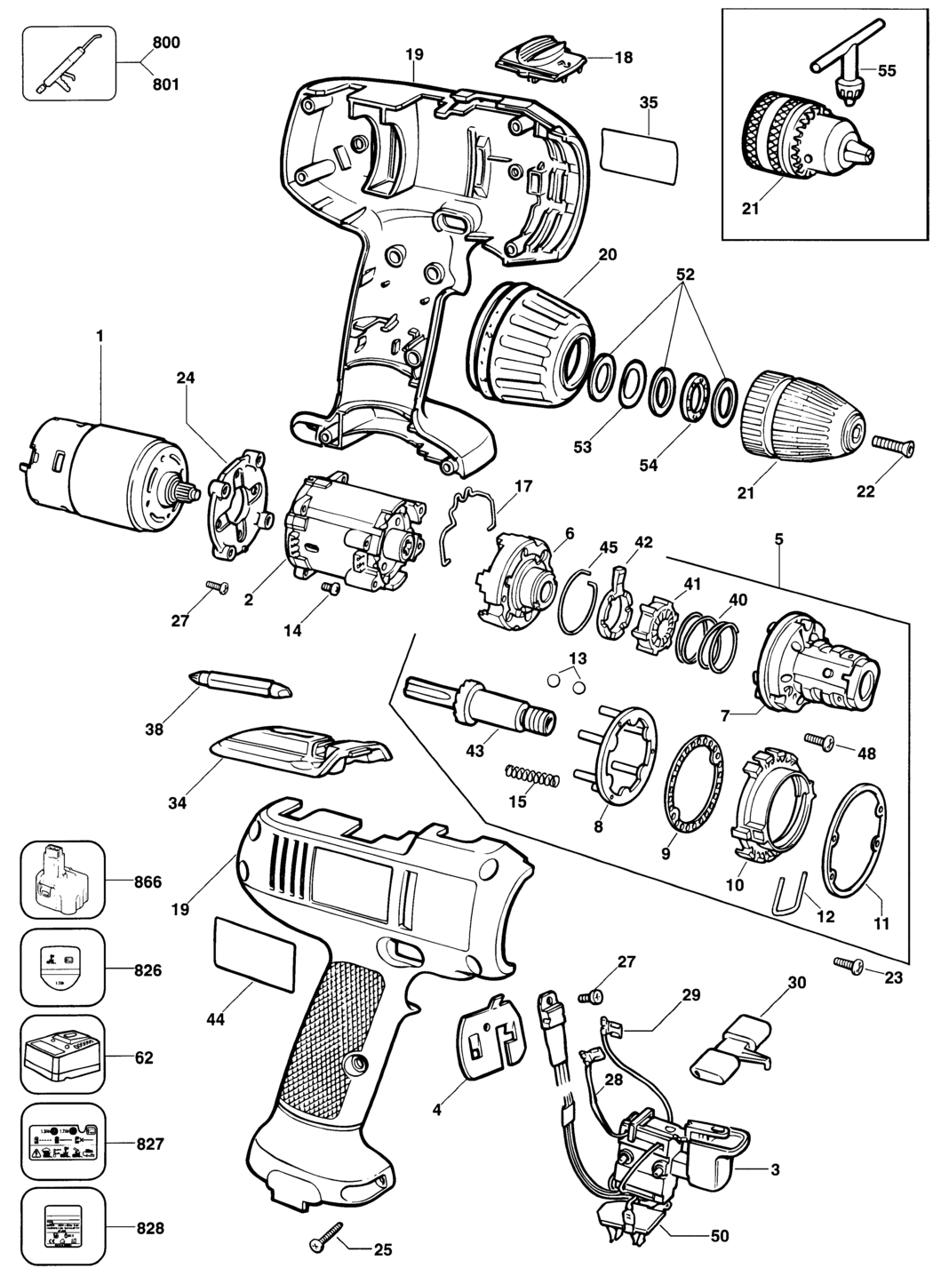 Black & Decker KC9682 Type 1 Cordless Drill Spare Parts