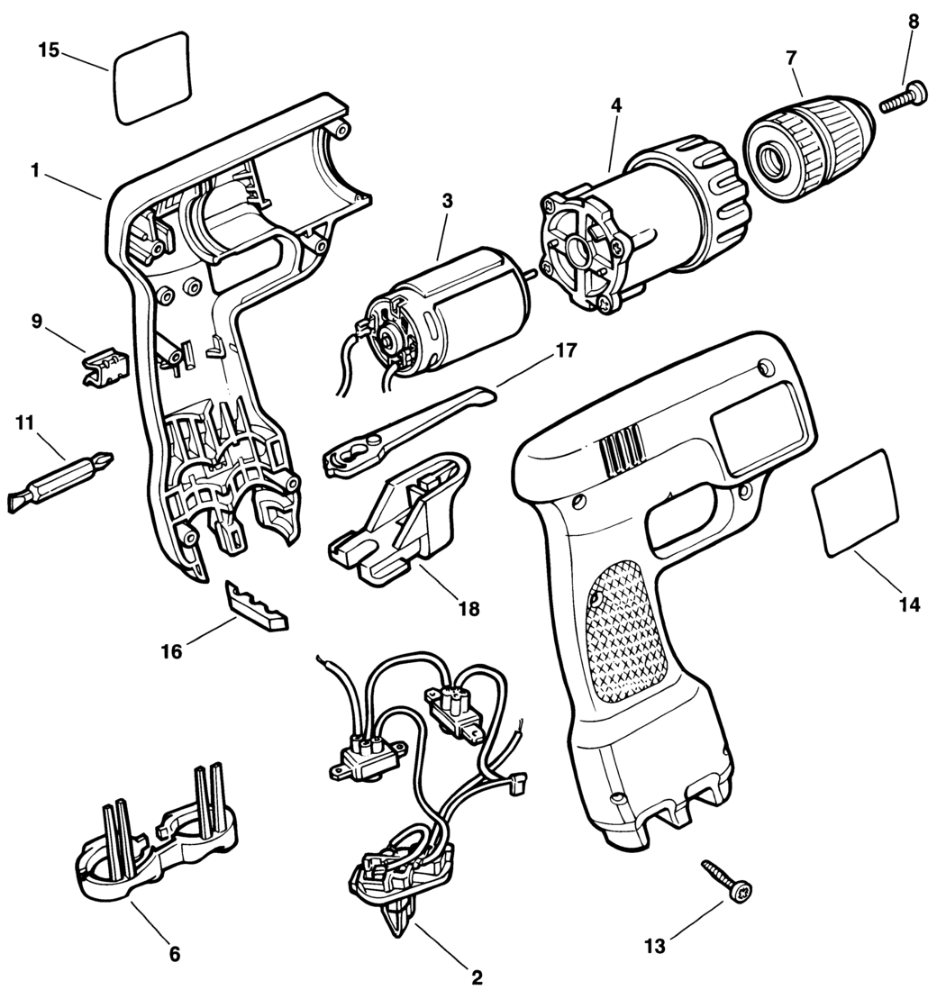 Black & Decker VP7221 Type 1 Cordless Drill Spare Parts