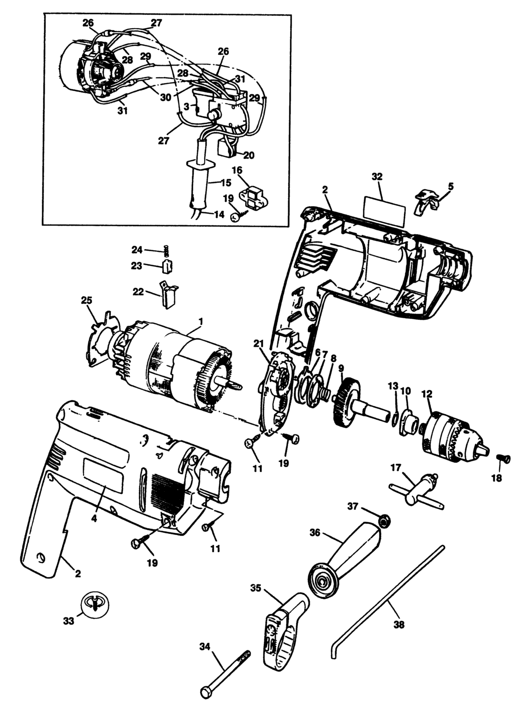 Black & Decker BD164R Type 1 Hammer Drill Spare Parts