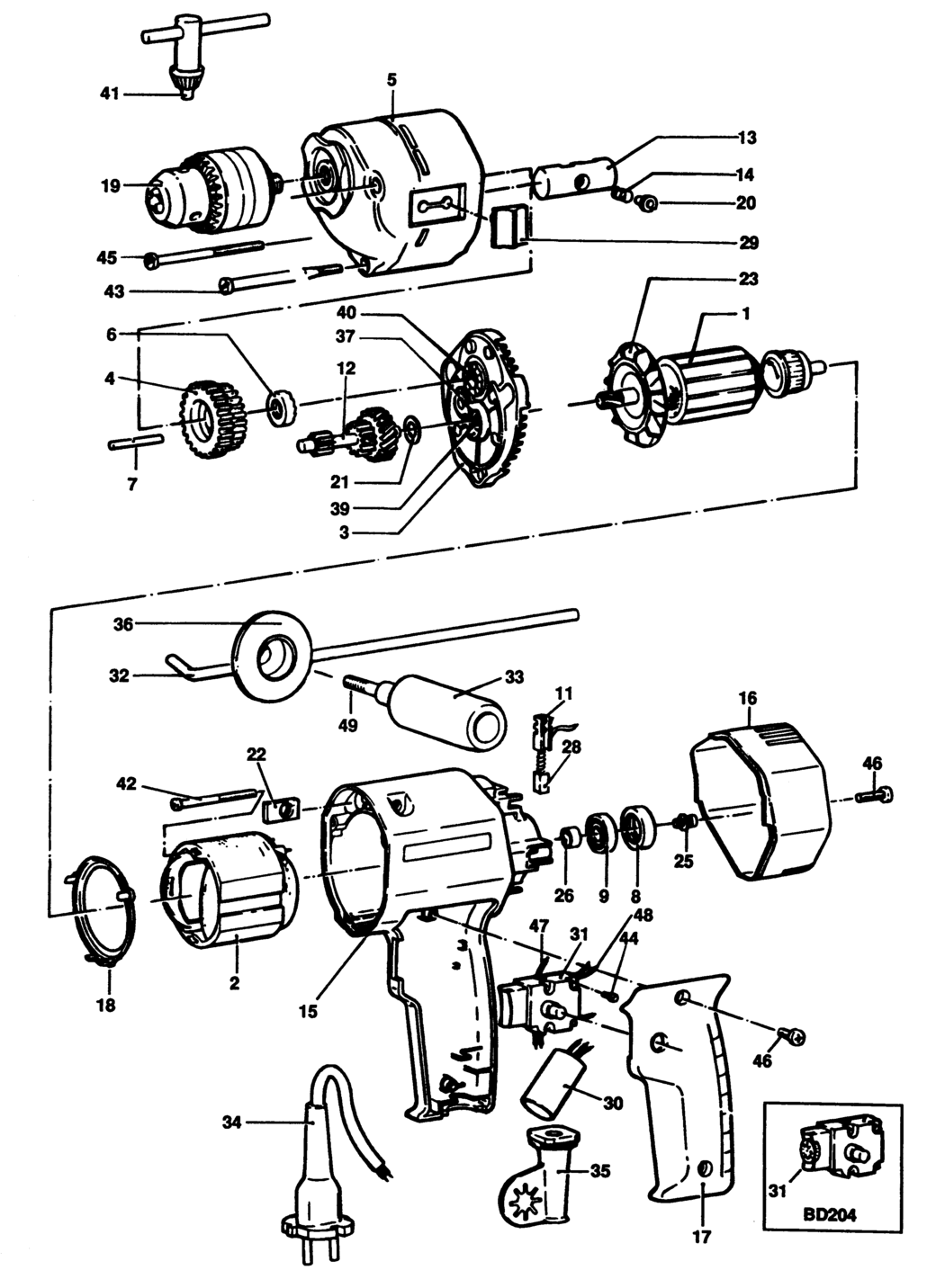 Black & Decker BD204 Type 1 Drill Spare Parts