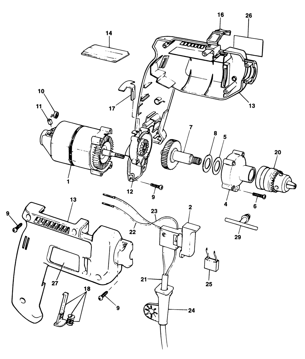 Black & Decker BD557 Type 1 Drill Spare Parts