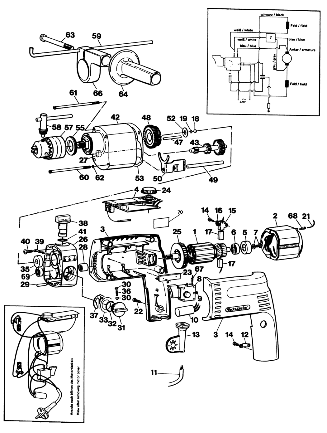 Black & Decker D302E Type 1 Hammer Drill Spare Parts