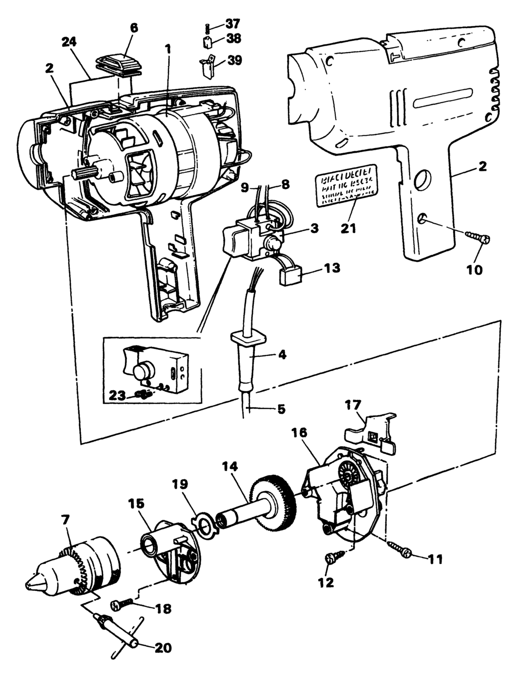 Black & Decker KD350RE Type 1 Drill Spare Parts - Part Shop Direct