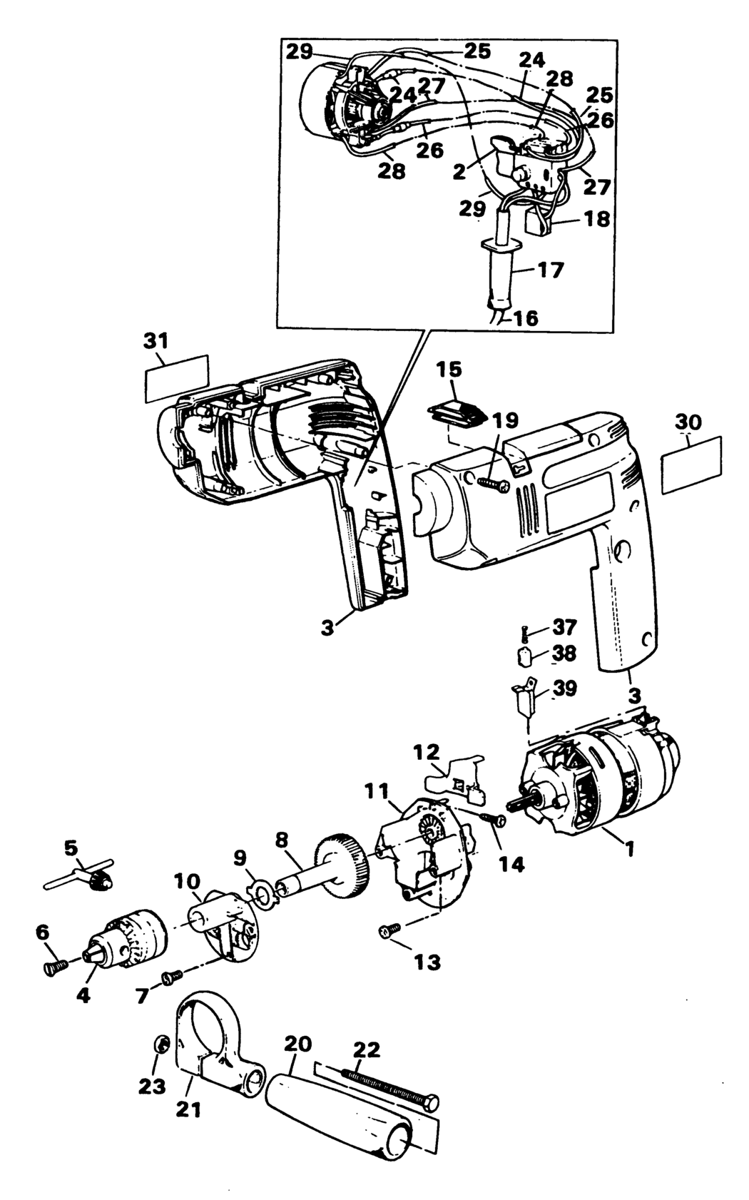 Black & Decker H554 Type H1E Hammer Drill Spare Parts