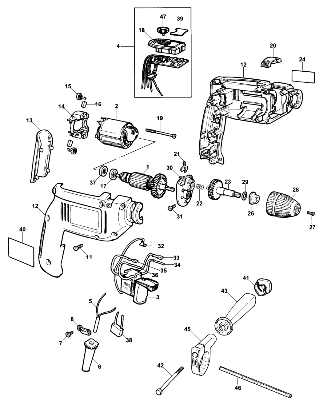 Black & Decker KD1000 Type 1 Drill Spare Parts