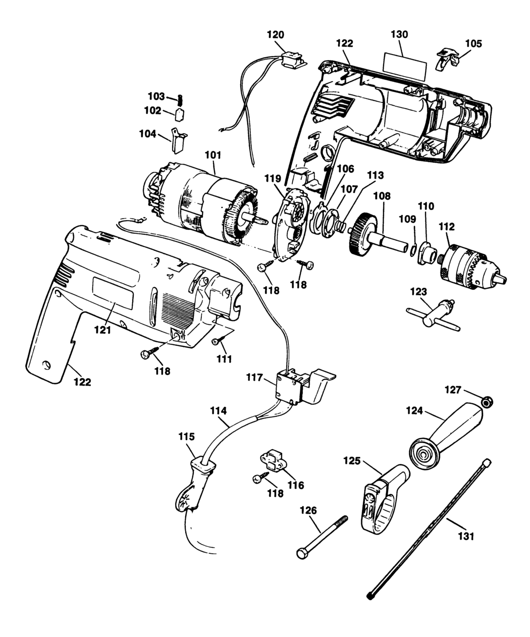 Black & Decker KD161 Type 1 Hammer Drill Spare Parts