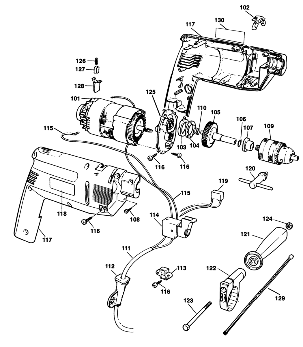 Black & Decker KD163E Type 1 Hammer Drill Spare Parts