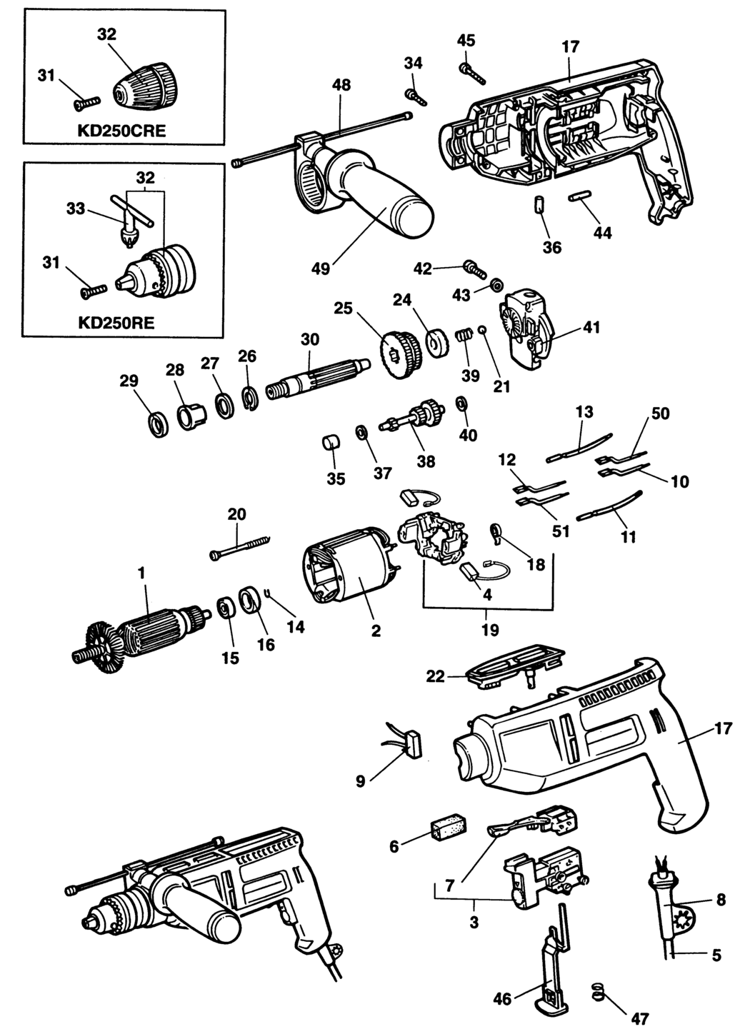 Black & Decker KD250 Type 1 Drill Spare Parts